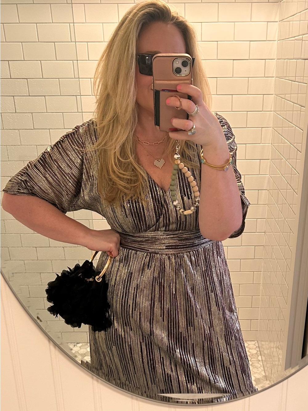 Lilly Pulitzer Parigi elbow sleeve maxi, gold and Black Metallic Dress, L, EUc